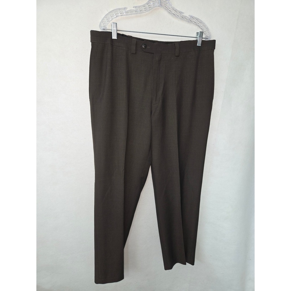 Haggar Dress Pants Mens 36x30 Brown Flat Front No Iron Recycled Poly‎ Office